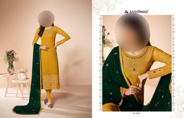 Aashirwad-Creation-Mor-Bagh-Cross-Stitch-7055-Real-Georgette-Straight-Churidar-Salwar-Kameez