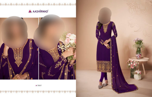 Aashirwad-Creation-Mor-Bagh-Cross-Stitch-7057-Real-Georgette-Straight-Churidar-Salwar-Kameez