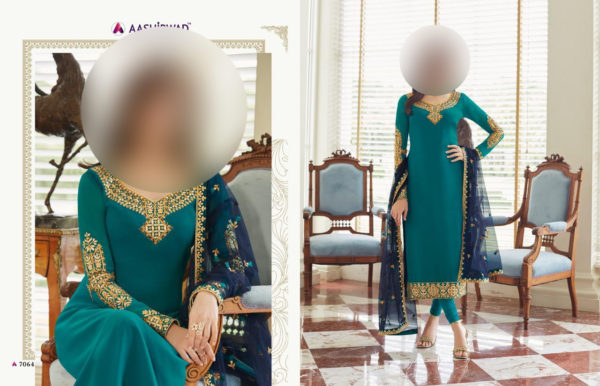 Aashirwad-Creation-Mor-Bagh-Mohra-7064-Georgette-Straight-Heavy-Dupatta-Salwar-Kameez