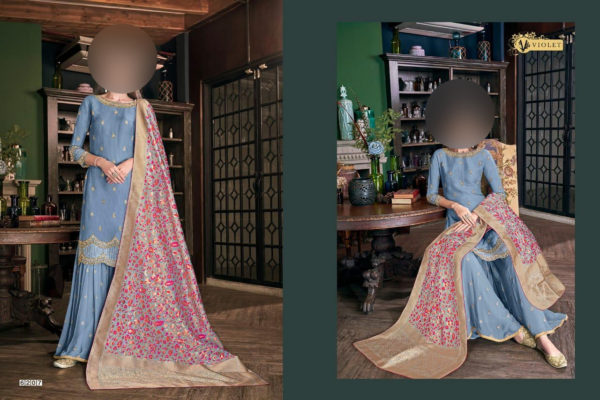Swagat-Violet-Snow-White-vol12-6207-Designer-Emboidered-Party-Wear-Plazzo-Suit-Jacquard-Dupatta-Dress-Material